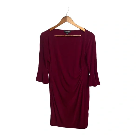 Lauren Ralph Lauren | Dresses | Lauren Ralph Lauren Side Ruched 34 Sleeve  Jersey Knit Opera Red Dress Size 2 | Poshmark